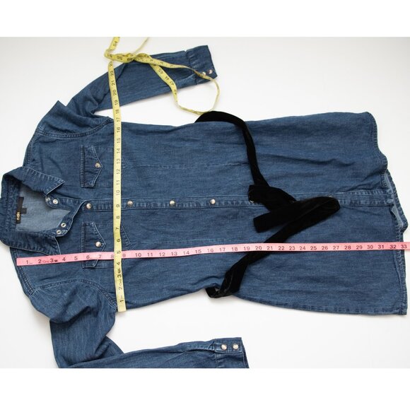 Maje Ralexa Denim Shirt Dress Velvet Belt Snap Front Blue Size 1 Small - Picture 6 of 8